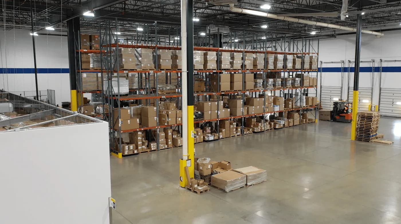 DS2 distribution warehouse with racked inventory